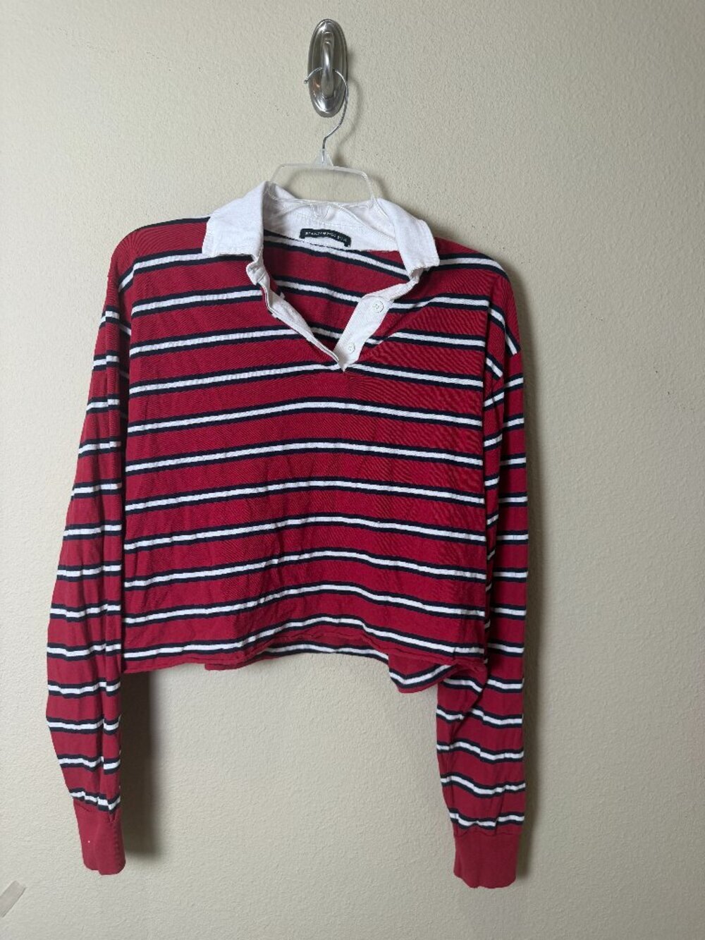 Brandy Melville Rugby Stripe Striped Cropped Long Sleeve Top Shirt One Size